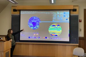 Ph.D. student Abigail Bodner teaches students about climate models during Brown University’s Summer@Brown course “Studying the Ocean from the Classroom to the Bay”. (Photo by Jenna Pearson)