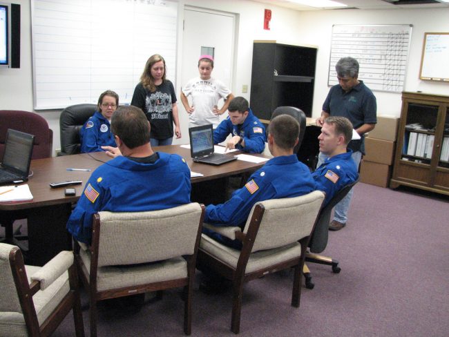 UM team during a pre-flight briefing with NOAA’s flight crew at MacDill Air Force Base. Photo credit: Jodi Brewster.
