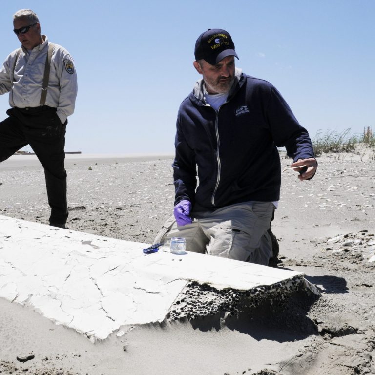ChrisReddy_OxygenatedCompounds April 6, 2011, Dr. Chris Reddy collects an oil sample found on a large piece of debris that washed ashore on the Chandeleur Islands, LA following the spill. The Chandeleur Islands are a chain of barrier islands off the coast of Louisiana in the Gulf of Mexico and are a part of the Breton National Wildlife Refuge. (Photo credit: Catherine Carmichael)