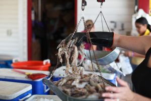 Louisiana Shrimp being weighed before sold. (Photo: Kerry Maloney/Louisiana Seafood News www.Louisianaseafoodnews.com )