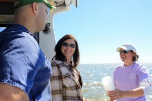 On board the R/V Acadiana, Dr. Tara Duffy and workshop participants collect marine and water samples in marsh waters. (Photo credit: Jessica Hernandez)