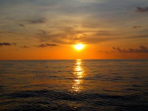 A Gulf of Mexico sunset as seen from the R/V Brooks McCall, summer 2012. (Photo by Laura Spencer, with Texas A&M University and the Gulf of Mexico Spill Integrated Response Consortium)