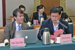 Rob Hetland (Professor of Oceanography at Texas A&M University) and Dr. Wensheng Jiang (Dean, College of Environmental Science and Engineering, OUC and Co-Chair of the symposium) discuss Hetland’s model of the Gulf of Mexico. (Photo courtesy of Ocean University China)