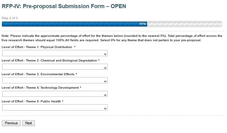 RFP-IV: Pre-proposal Submission Form - Section 2 Screenshot