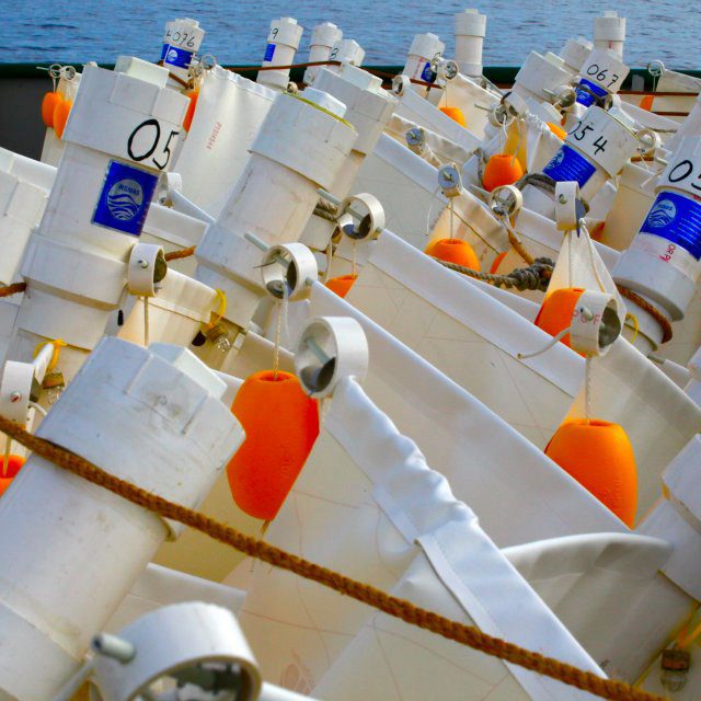 CARTHE Drifters Drifters staged on deck of the R/V Walton Smith, ready for deployment in the Gulf of Mexico. Scientists launched over 300 drifters as part of the Grand Lagrangian Deployment, or GLAD, in the summer of 2012. (Picture courtesy of CARTHE)