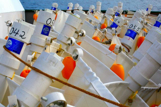 CARTHE Drifters Drifters staged on deck of the R/V Walton Smith, ready for deployment in the Gulf of Mexico. Scientists launched over 300 drifters as part of the Grand Lagrangian Deployment, or GLAD, in the summer of 2012. (Picture courtesy of CARTHE)