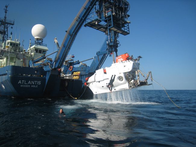 graphics-catanach_alvin-Alvin_SeaTrials_0835-rmc_MedRez Beginning in 2011, Alvin, the nation’s only deep-sea research submersible, underwent an extensive upgrade to expand the sub’s capabilities. From March 13 to 26 2014, scientists will test the new sub for the first time on a Science Verification Cruise in the Gulf of Mexico. In April 2014, scientist Samantha Joye will lead a research team to the Deepwater Horizon site and use Alvin to assess the health of the area. (Photo by Rod Catanach, © Woods Hole Oceanographic Institution)