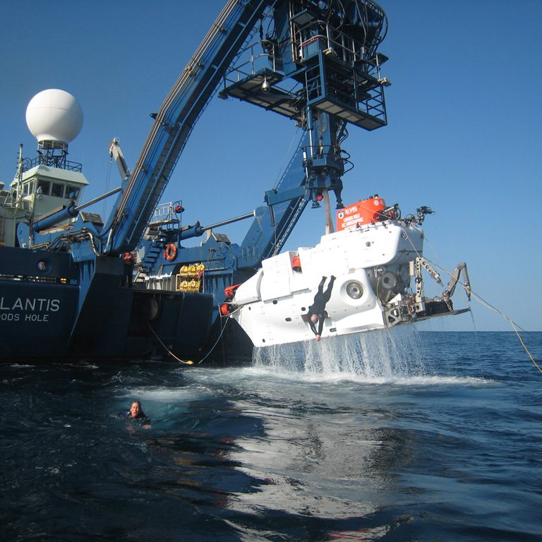 Beginning in 2011, Alvin, the nation’s only deep-sea research submersible, underwent an extensive upgrade to expand the sub’s capabilities. From March 13 to 26 2014, scientists will test the new sub for the first time on a Science Verification Cruise in the Gulf of Mexico. In April 2014, scientist Samantha Joye will lead a research team to the Deepwater Horizon site and use Alvin to assess the health of the area. (Photo by Rod Catanach, © Woods Hole Oceanographic Institution)