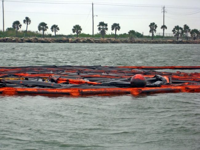 DROPPS_GalvestonBay_OilBooms A scene of Galveston Bay after the March 22 oil spill. (Photo provided by DROPPS)