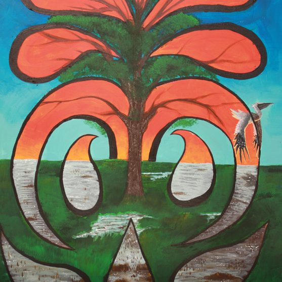 CWC_ArtScienceCamp_AprilArt Student April Olivier’s acrylic painting, “Window of Time.” April created this during the CWC Art and Science Camp saying, “In my artwork, I depicted the deterioration of the marsh and land loss over time.” Provided by Murt Conover.