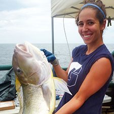 Susan poses with a large golden tilefish. (Photo credit: Liz Herdter)