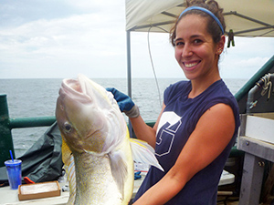 Susan poses with a large golden tilefish. (Photo credit: Liz Herdter)