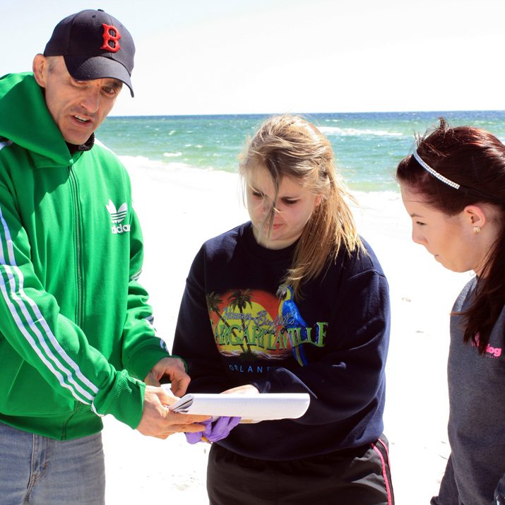 Marine chemist Chris Reddy talking with his high school “colleagues” at a Florida beach. (Photo provided by Deep-C)