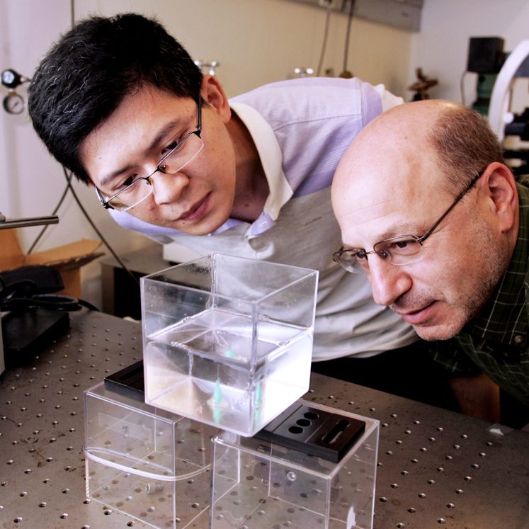 fengandstone Dr. Howard Stone (right), the Donald R. Dixon '69 and Elizabeth W. Dixon Professor of Mechanical and Aerospace Engineering at Princeton University, and gradute student Jie Feng (left) observe bubbles in a tank. (Photo credit: Frank Wojciechowski, Princeton University)