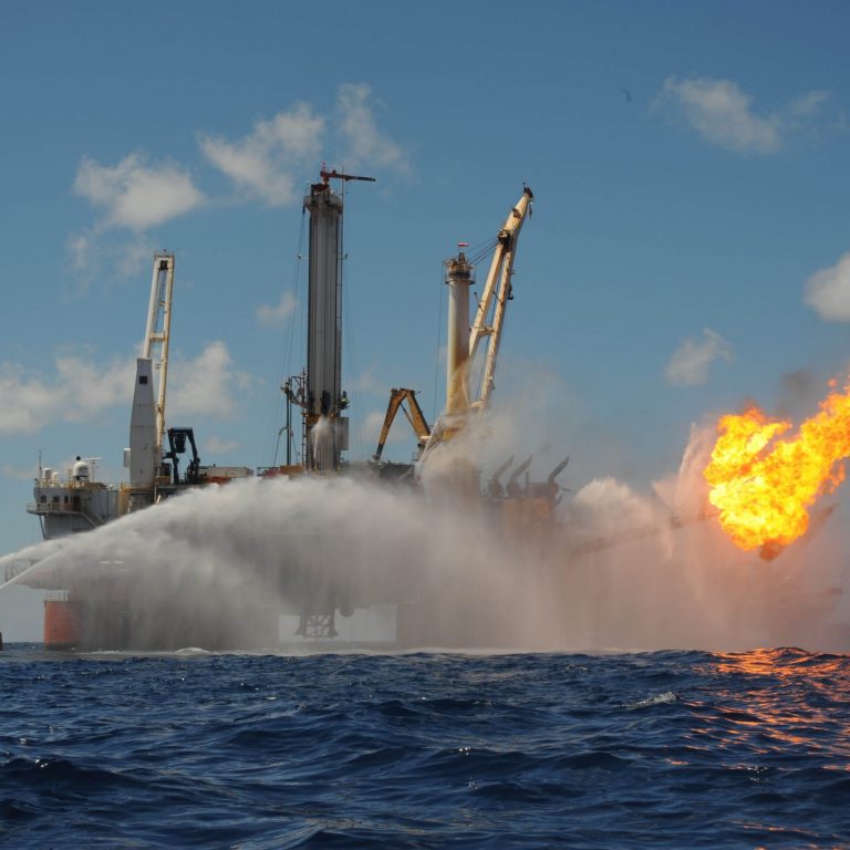 The Q4000 flares off gas at the site of drilling operations at the Deepwater Horizon Response site July 8, 2010. (U.S. Coast Guard photo by Petty Officer 1st Class Matthew Belson)