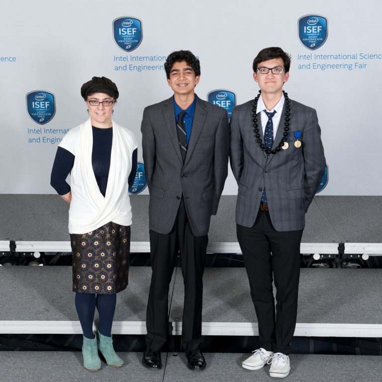 17860502201_603ecc9864_k Ocean Leadership awardees at the ceremony May 14 with staff member Sharon Cooper. From left, Sharon Cooper, Sahil Veeramoney, Christopher Lindsay. (Photo Credit: Intel ISEF)