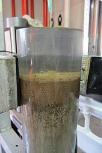 Boryoung cultivates anaerobic bacteria populations in a Gulf of Mexico sediment sample housed at Georgia Tech. (Photo credit: Boryoung Shin)