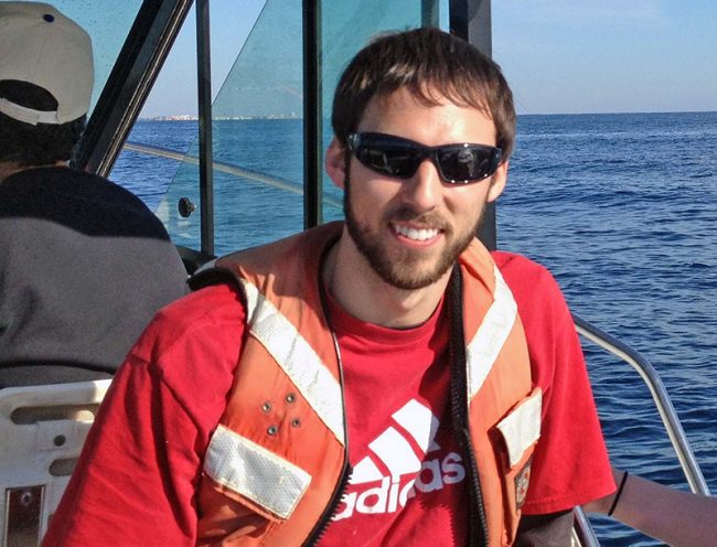 BryanHamilton_CARTHE_RV-FEATURED Bryan traveled to a Florida Strait sampling site to collect bacteria. He analyzed these samples to identify differences between microbial communities in the sea surface microlayer and underlying subsurface water. (Photo credit: Alexander Soloviev)