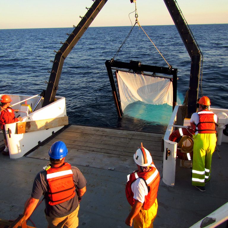 DEEPEND_Monness_Y-WEB DEEPEND scientists conduct midwater trawling from the R/V Point Sur using an opening-closing MOCNESS trawl with a 10 m² mouth area. (Photo provided by DEEPEND)