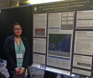 Laura presents her research at the 2016 Gulf of Mexico Oil Spill and Ecosystems Science conference in Tampa, FL. (Photo credit: April Cook and Nina Pruzinsky)