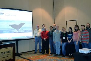 The LADC-GEMM team memebrs during the 2016 Gulf of Mexico Oil Spill and Ecosystem Science Conference. From left to right: Hal Caswell, Chris Tiemann, Azmy Ackleh, Dave Mellinger, Chris pierpoint, Stan Kuczaj, Natalia Sidorovskaia, Danielle Greenhow, Tingting Tang, Kun Li, Ross Chiquet. (Photo provided by Tingting Tang)