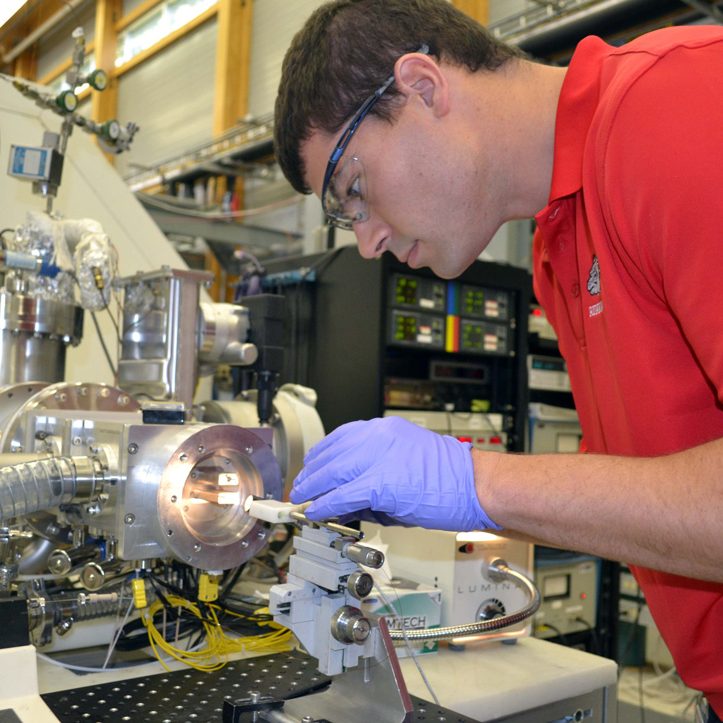 David Podgorski uses a Fourier Transform Ion Cyclotron Resonance Mass Spectrometer at the National High Magnetic Field Laboratory to analyze weathered oil samples and changes to their molecular structure. (Photo by Kristen Coyne)