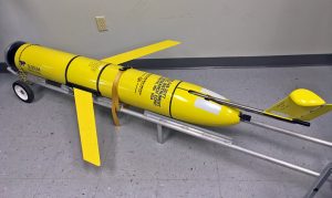 The workshop used this glider, provided by Stephan Howden of the University of Southern Mississippi, to demonstrate the type of gliders used in LADC-GEMM research. (Photo by Sara Heimlich)