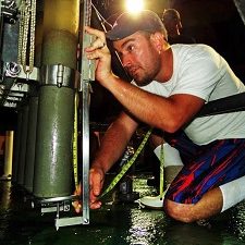 unnamed_slider Patrick Schwing measures a sediment core extracted from the Gulf of Mexico seafloor. Photo Credit: Devon Firesinger 2015