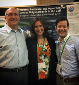 Vanessa poses with GoMRI researchers LSU’s Matt Lee (left) and RAND’s Rajeev Ramchand (right) in front of their poster at the 2016 Gulf of Mexico Oil Spill and Ecosystem Science conference in Tampa, FL. (Provided by Vanessa Parks)