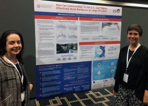 Vanessa and fellow GoMRI Scholar Jacqueline Fiore in front of a CRGC poster at the 2017 Gulf of Mexico Oil Spill and Ecosystem Science conference. (Provided by Vanessa Parks)