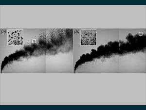 A comparison of an oil plume without dispersant (left or a) and one with dispersant at a 1:100 dispersant to oil ratio (right or b). The insets show typical droplet sizes in magnified sections corresponding to the white squares. Image credit David Murphy.