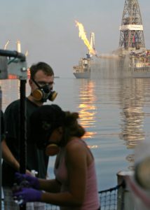 Scientific responders from the University of California Santa Barbara and the Texas A&M University collect samples near the Deepwater Horizon site. Photo by David L. Valentine, UC Santa Barbara.