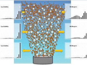 DROPPS_Picture 1_slider Illustration of the interaction of oil droplets and gas bubbles on the formation of oil and gas during the Deepwater Horizon incident. The presence of gas in the discharged plume reduced oil droplet size. Image provided by Michel Boufadel.