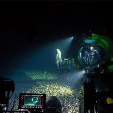 Dr. Mandy Joye (L) inside a deep-ocean submersible. Photo courtesy of Buck Tayleor, Alucia Productions.