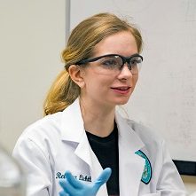 Rebecca discusses future research plans. (Photo by Rick Olivier)