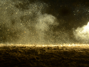 SedimentResuspension_PS7_1959_slider Researchers lowered a profiling camera on the seafloor (by accident due to the depth sensor not working correctly), which caused a mini resuspension event. The black cylinder in the left corner with two hose clamps is the depth sensor. Image credit: Arne Diercks, ECOGIG