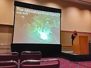 Meredith Evans Seeley presents her research at the Coastal and Estuarine Research Federation’s 2015 conference. (Provided by Meredith Evans Seeley)