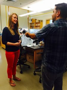 Meredith Evans Seeley talks to a local news company about the DROPPS research at UTMSI. (Provided by Meredith Evans Seeley)