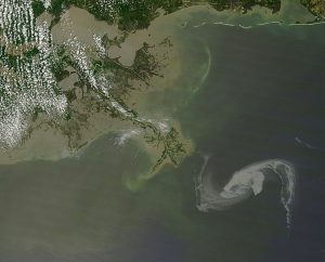NASA satellite image on April 29, 2010 of the oil slick in the Gulf of Mexico. NASA picture ID: GSFC_20171208_Archive_e002071