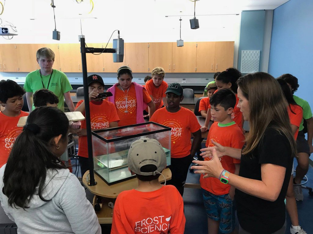 CARTHE outreach manager Laura Bracken talks to campers about currents, turbulence, and technology. The students were attending the Phillip and Patricia Frost Museum of Science summer camp and the IMPACT Upward Bound program in Miami. See the CARTHE website.