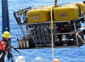 Recovery of the ROV Global Explorer after a dive at one of the oiled sites. Photo credit: Cherisse Du Preez for ECOGIG.
