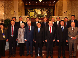 Award_Brewer_China_pic1_slider Dr. Peter Brewer and his wife Hilary at the Pre‐Ceremony banquet for foreign awardees of the China International Science and Technology Cooperation Award. Front row: Host (National Office for Science and Technology Awards), Yimei Zhu (Brookhaven Natl. Lab.), Hilary Brewer, Peter Brewer (MBARI), Huang Wei (host), Fraser Stoddart (Northwestern), Licheng Sun (KTH, Stockholm), Jan Miller (Utah College of Mines). Photo provided by Peter Brewer.