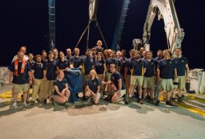 The science team onboard the E/V Nautilus April 12-20, 2015 sampling cruise in the northern Gulf of Mexico. Credit: Ocean Exploration Trust, Inc.