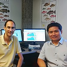 Xuetao Lu (R) and his advisor Dr. Steven Saul, College of Integrative Sciences and Arts at Arizona State University (Polytechnic Campus) discuss his statistical research progress on the spatial analysis of Gulf of Mexico reef fish. (Provided by Xuetao Lu)