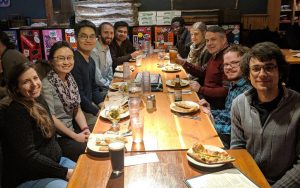 Ph.D. student Abigail Bodner (front, left) and the Fox-Kemper research group at Brown University celebrate former graduate student Qing Li’s successful thesis defense. (Provided by Abigail Bodner)