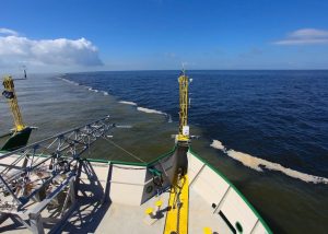 View from the RV Walton Smith where the Gulf of Mexico and Mississippi River freshwater meet. Photo by Tamay Ozgokmen.