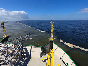 View from the RV Walton Smith where the Gulf of Mexico and Mississippi River freshwater meet. Photo by Tamay Ozgokmen.