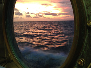 The Gulf of Mexico as seen from inside the vessel Endeavor during a research cruise. Photo by Kelsey Rogers, 2013