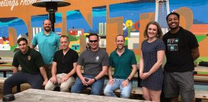 A group photo of University of North Texas scientists involved in RECOVER consortium research. (L-R) Ph.D. student Fabrizio Bonatesta, Dr. Jason Magnuson, Dr. Dane Crossley, Dr. Aaron Roberts, Dr. Ed Mager, Dr. Kristin Bridges, and Ph.D. student Derek Nelson. (Photo credit: RECOVER)