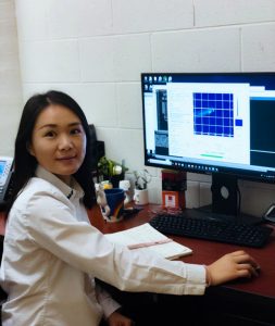 University of Miami Ph.D. student Chao Ji with the SOSim (Subsurface Oil Simulator) model. (Provided by Chao Ji)